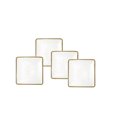 White Square Salad Plate w/Gold Beaded Edge (Set of $4)