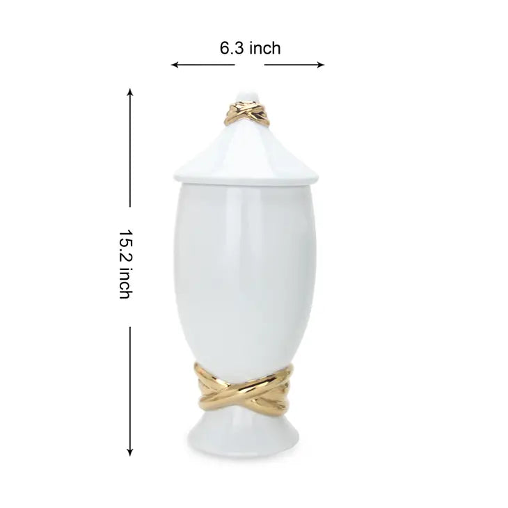 Aura White Ceramic Ginger Jar/Vase