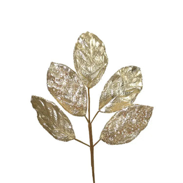 Champagne Metallic Pearl Magnolia Leaves Spray (Pack of 3)
