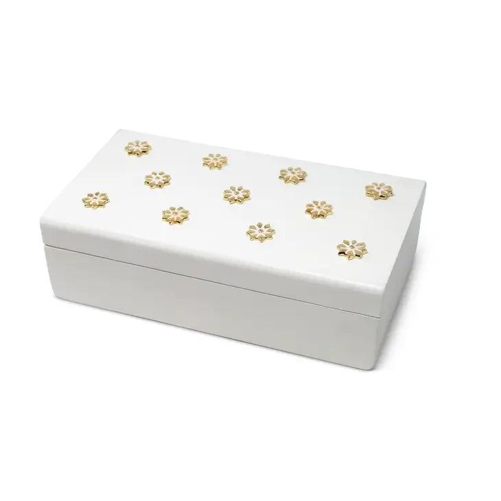 White Decorative Box w/Gold Flower Decor