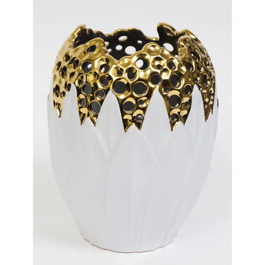 White & Gold Honeycomb Ceramic Vase
