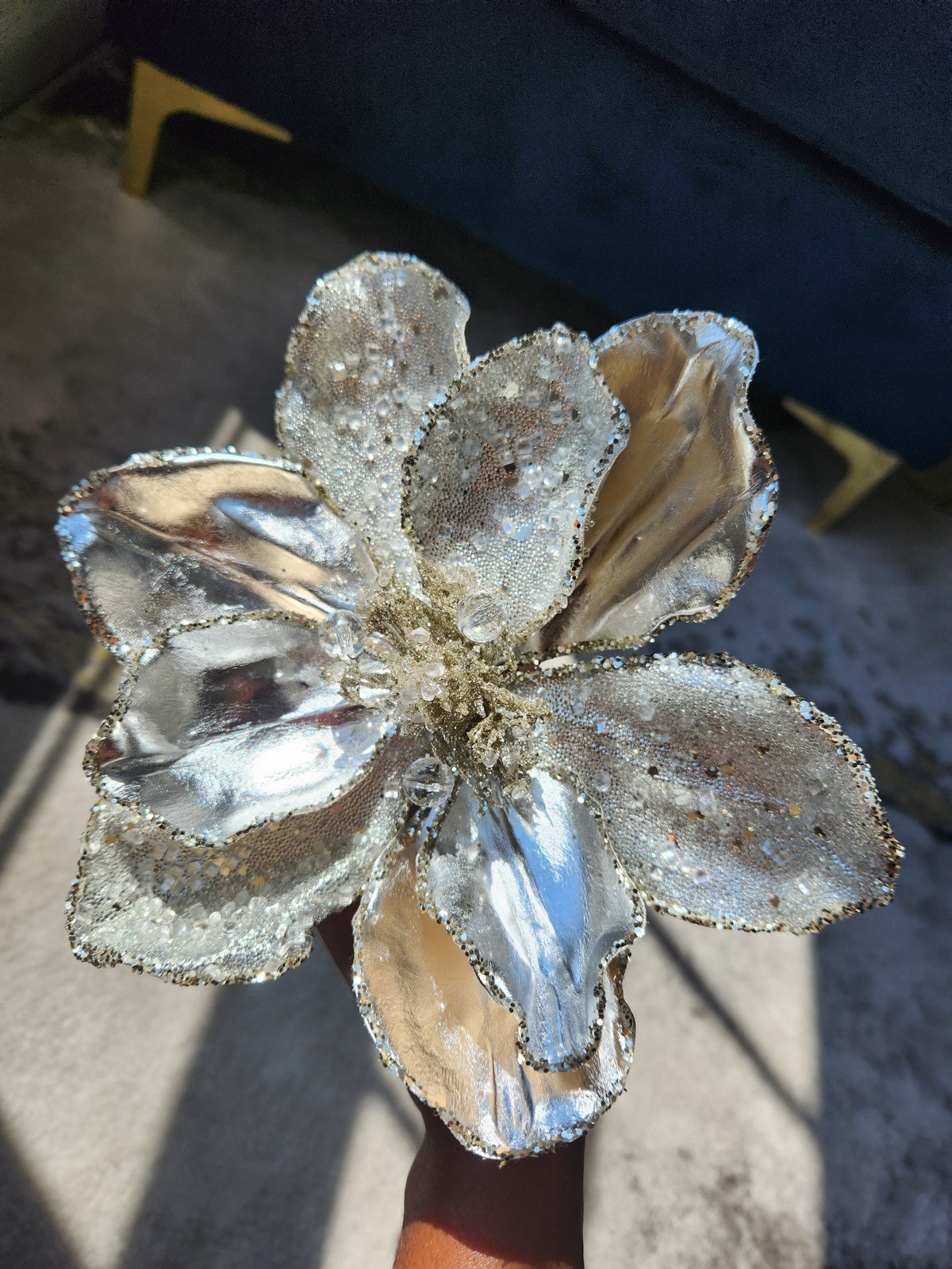 Metallic Beaded & Glittered Magnolia Stem