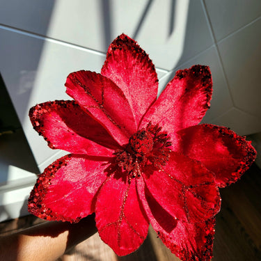 Red Velvet Glittered Magnolia Stem