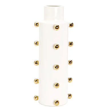 Tall White Vase w/Gold Studded Décor
