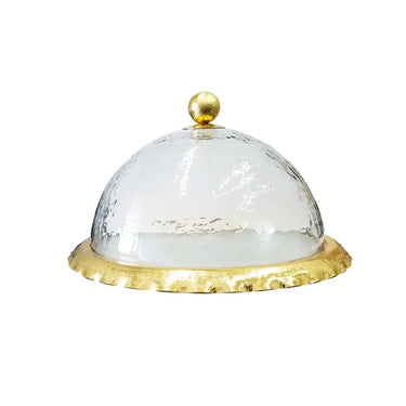 Gold Ruffle Marble Tray w/Glass Dome
