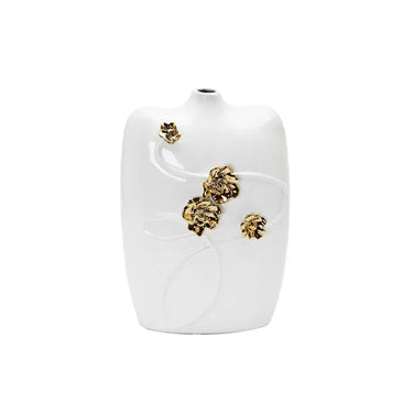 White Bud Vase w/Gold Flower Decor