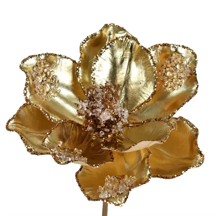 Metallic Beaded & Glittered Magnolia Stem