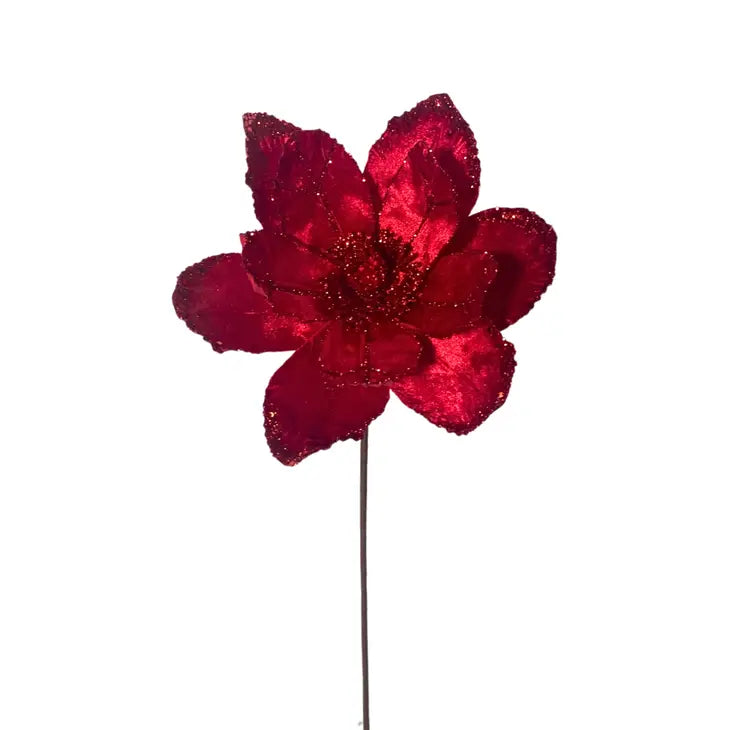 Red Velvet Glittered Magnolia Stem