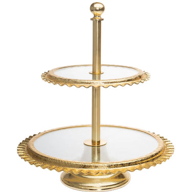 2-Tier Gold Ripple Glass Stand