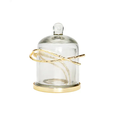 Glass Dome Candle Holder with Gold Vine Design