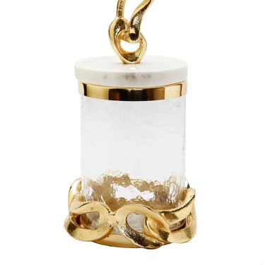 Glass Canister w/Gold Knot Décor & Marble Lid
