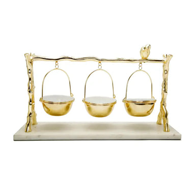 3 Hanging Bowls on Gold Swing w/Marble Base