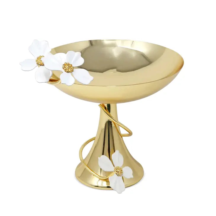 Gold Footed Bowl w/Jeweled Jasmine Flower Décor