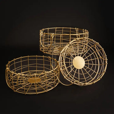 Gold Round Wire Basket Set of 3