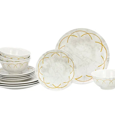 Rosalie 12 Piece White & Gold Dinnerware Set