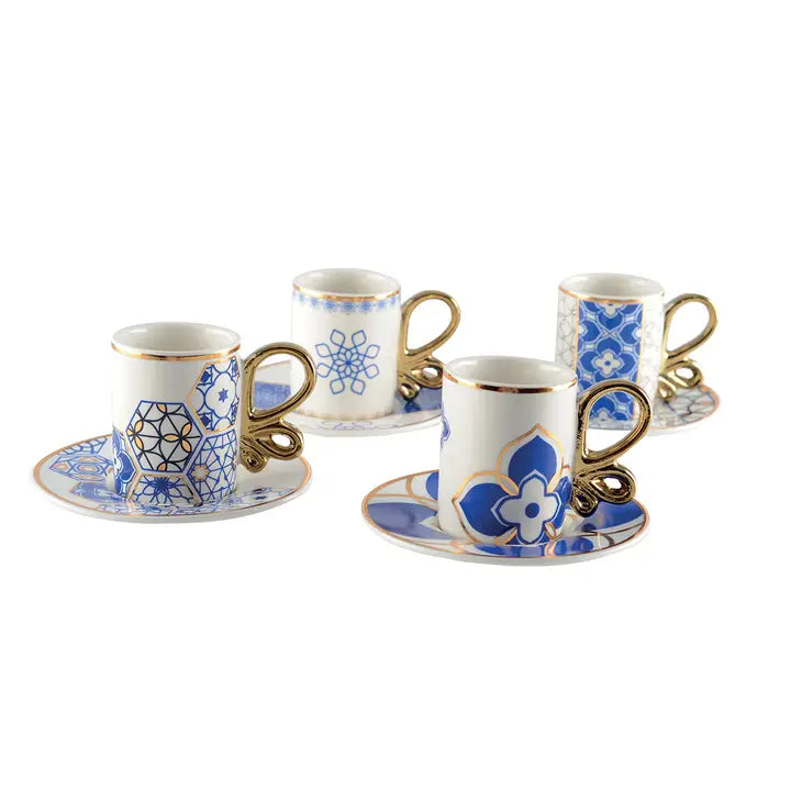 Blue & Gold Coffee Cups & Saucers