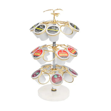Gold Carousel Coffee Pods Holder w/Marble Base