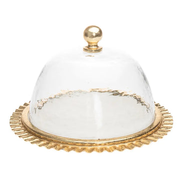 Gold Ripple Marble Tray w/Glass Dome
