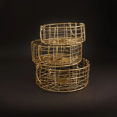 Gold Round Wire Basket Set of 3