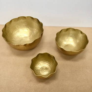 Gold Hammered Ruffled Bowl Set of 3