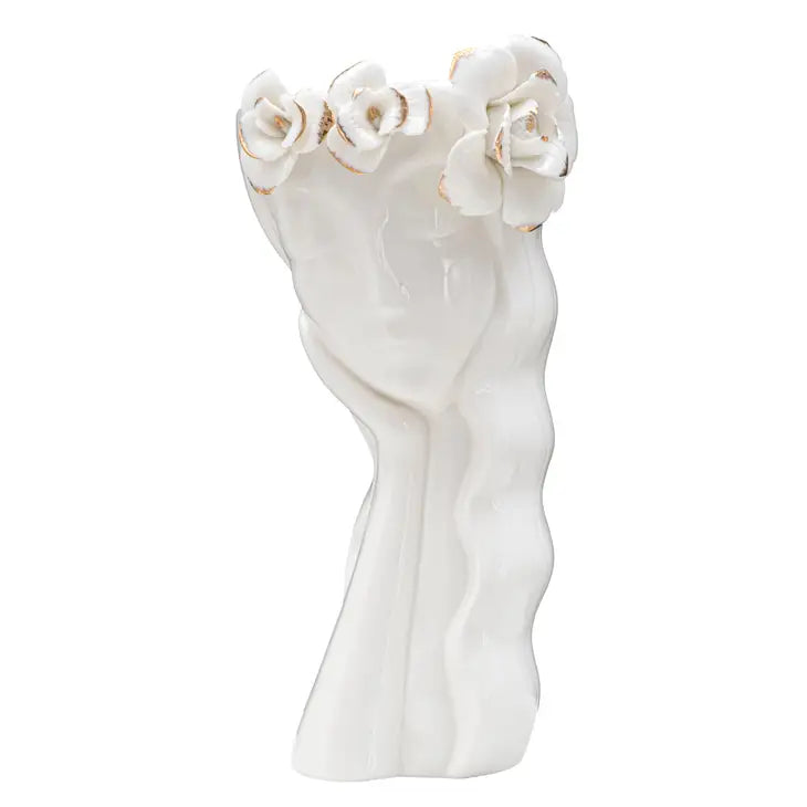 White Floral Woman Head Vase