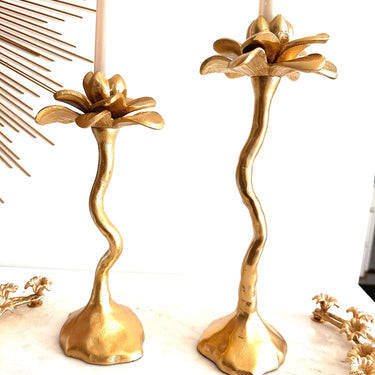 Gold Filigree Flower Candle Holder Set