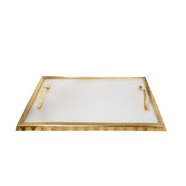 Rectangular Marble Tray w/Gold Ruffled Edge - Exquisite Designs Home Décor 