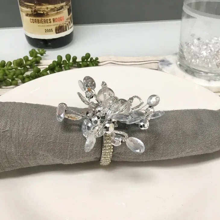 Crystal Beaded Burst Napkin Ring, Set of 4