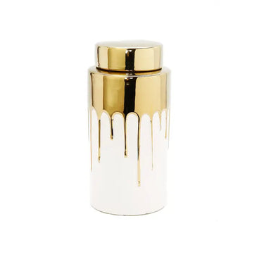 White Jar w/Gold Drip Design