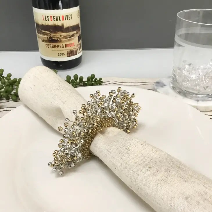 Silver & Gold Beaded Napkin Ring, Set of 4