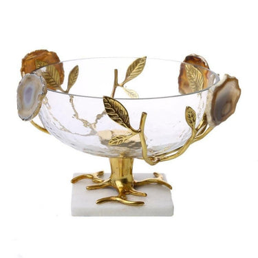 Glass Bowl With Gold Leaf & Agate Stone Design - Exquisite Designs Home Décor 