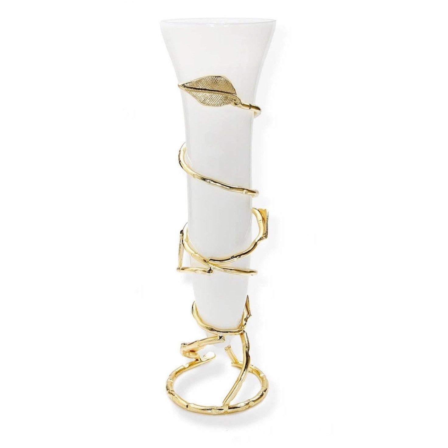 White Vase Insert w/Gold Leaf Holder - Exquisite Designs Home Décor 
