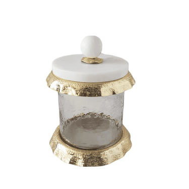 Glass Canister w/Marble & Gold Lid - Exquisite Designs Home Décor 