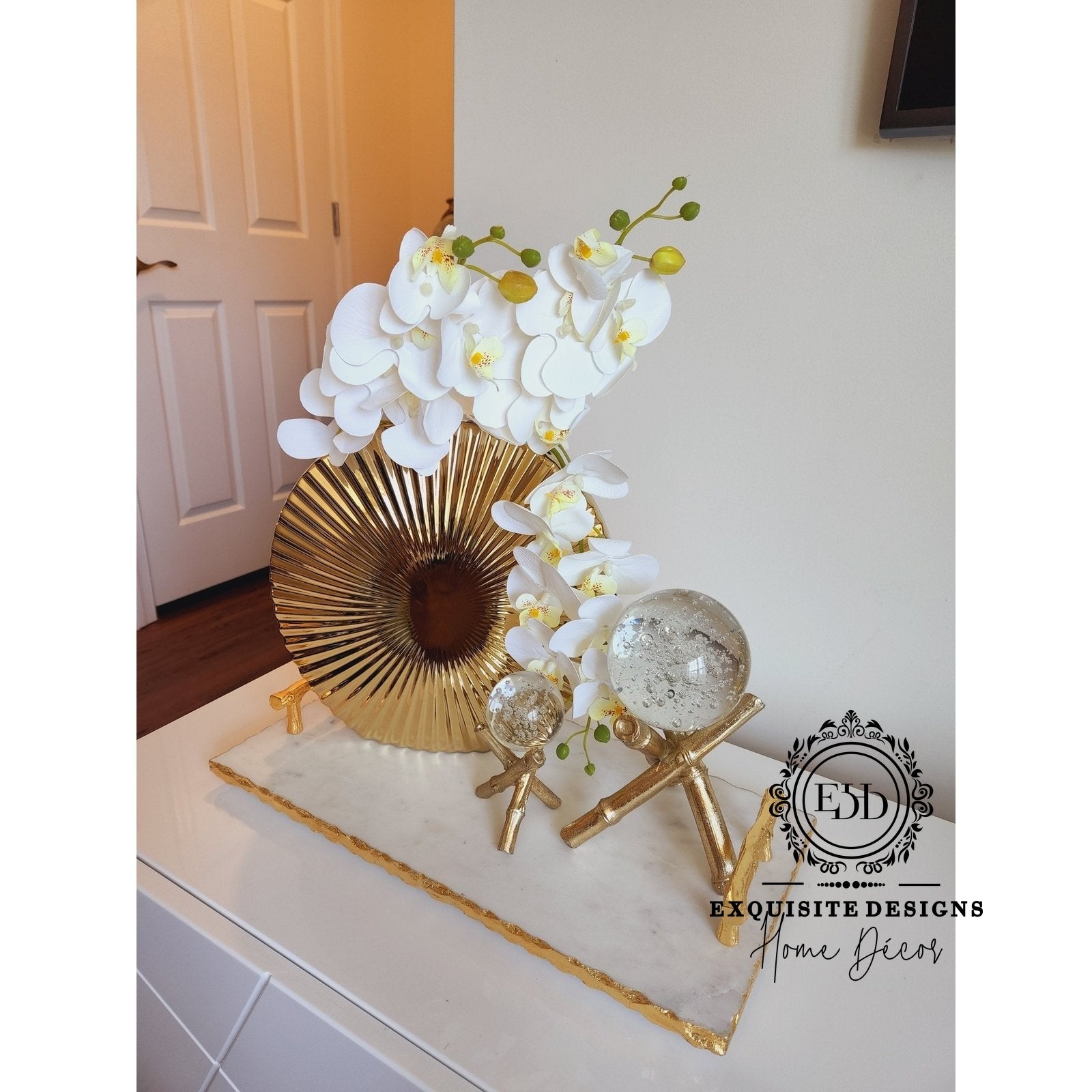 Gold Round Pleated Vase - Exquisite Designs Home Décor 