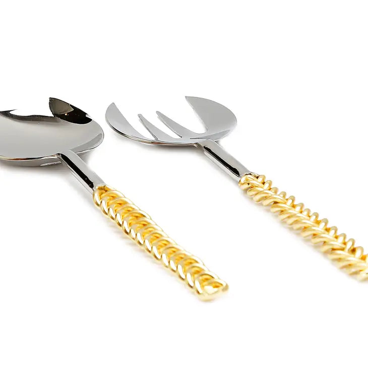 Salad Servers Set with Gold Braided Handles
