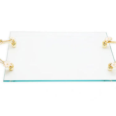 Glass Tray w/White Cherry Blossom Handles