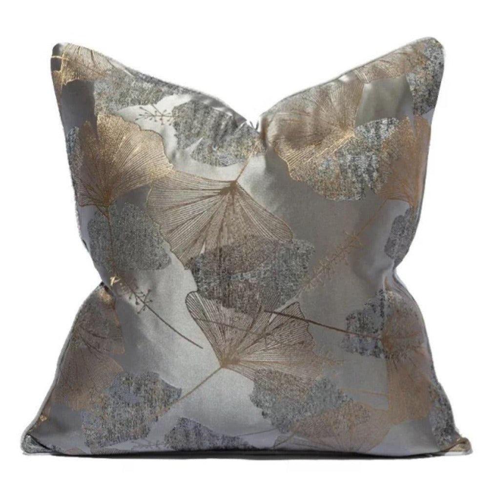 Metallic Ginkgo Leaf Throw Pillow - Exquisite Designs Home Décor 