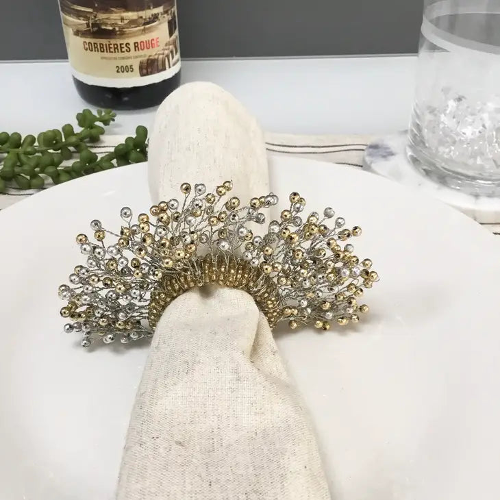 Silver & Gold Beaded Napkin Ring, Set of 4