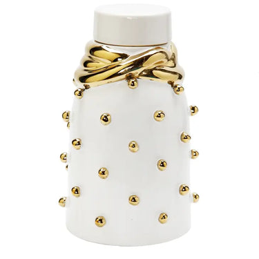 White Jar w/Gold Studded Décor