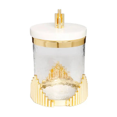 Glass Canister w/Marble Lid & Gold Symetrical Design - Exquisite Designs Home Décor 