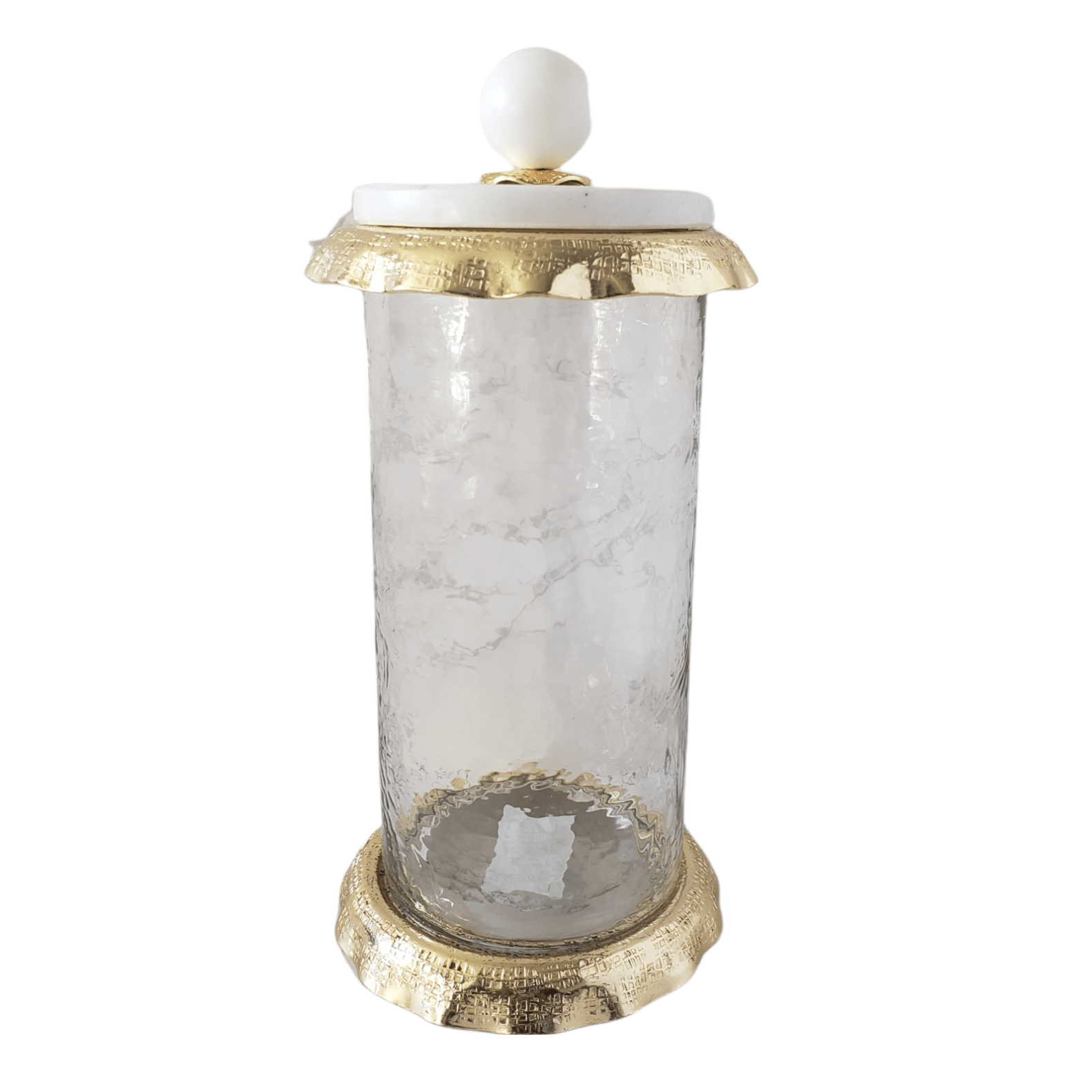 Glass Canister w/Marble & Gold Lid - Exquisite Designs Home Décor 