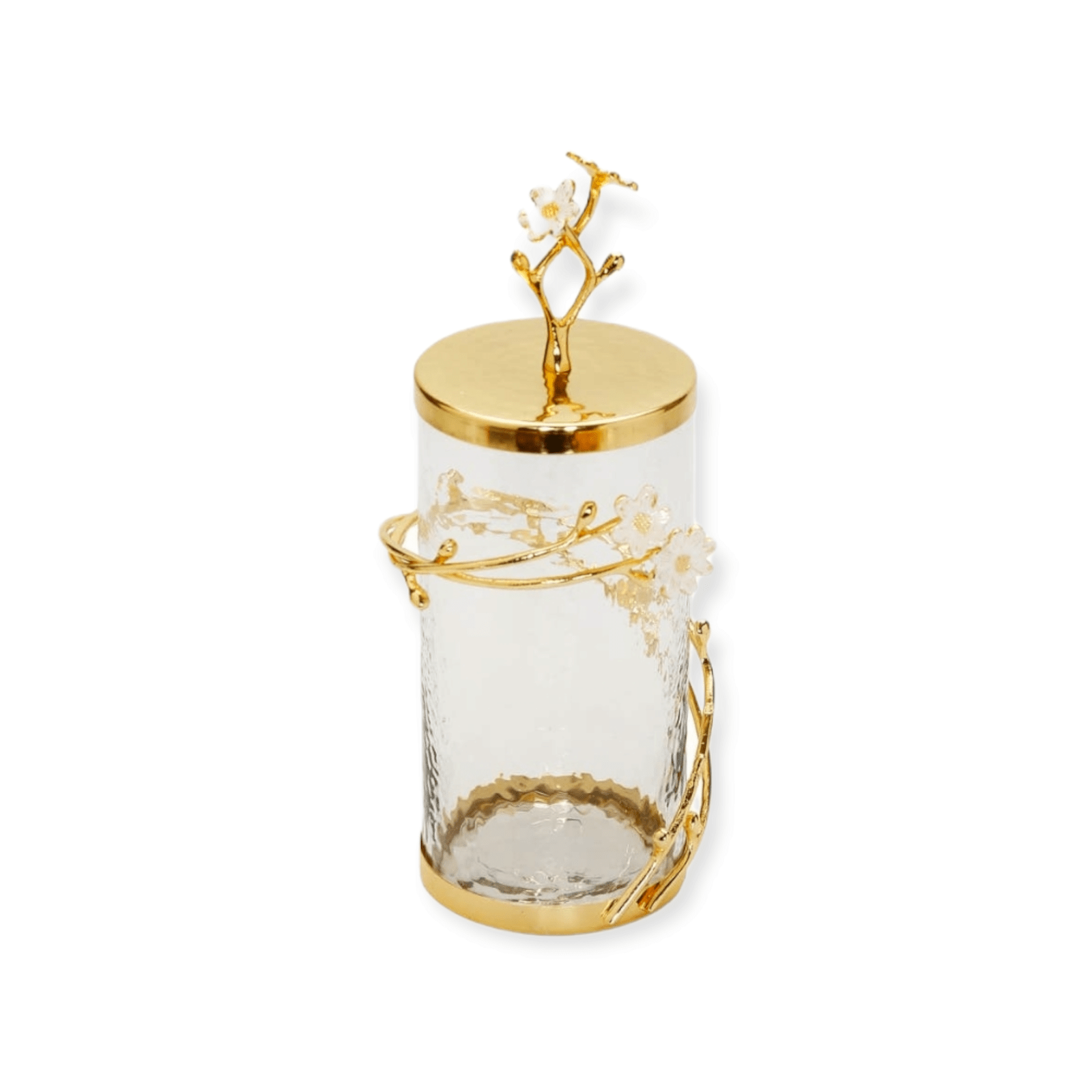 Glass Canister w/Gold Enamel Flower Design - Exquisite Designs Home Décor 