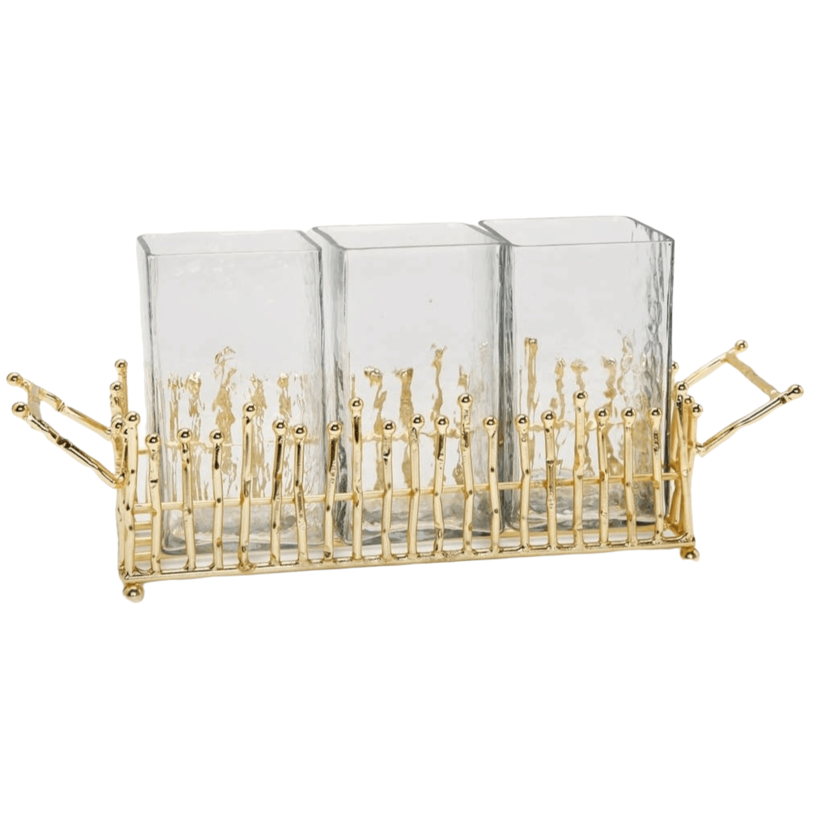 Gold Cutlery Holder w/Glass Inserts - Exquisite Designs Home Décor 