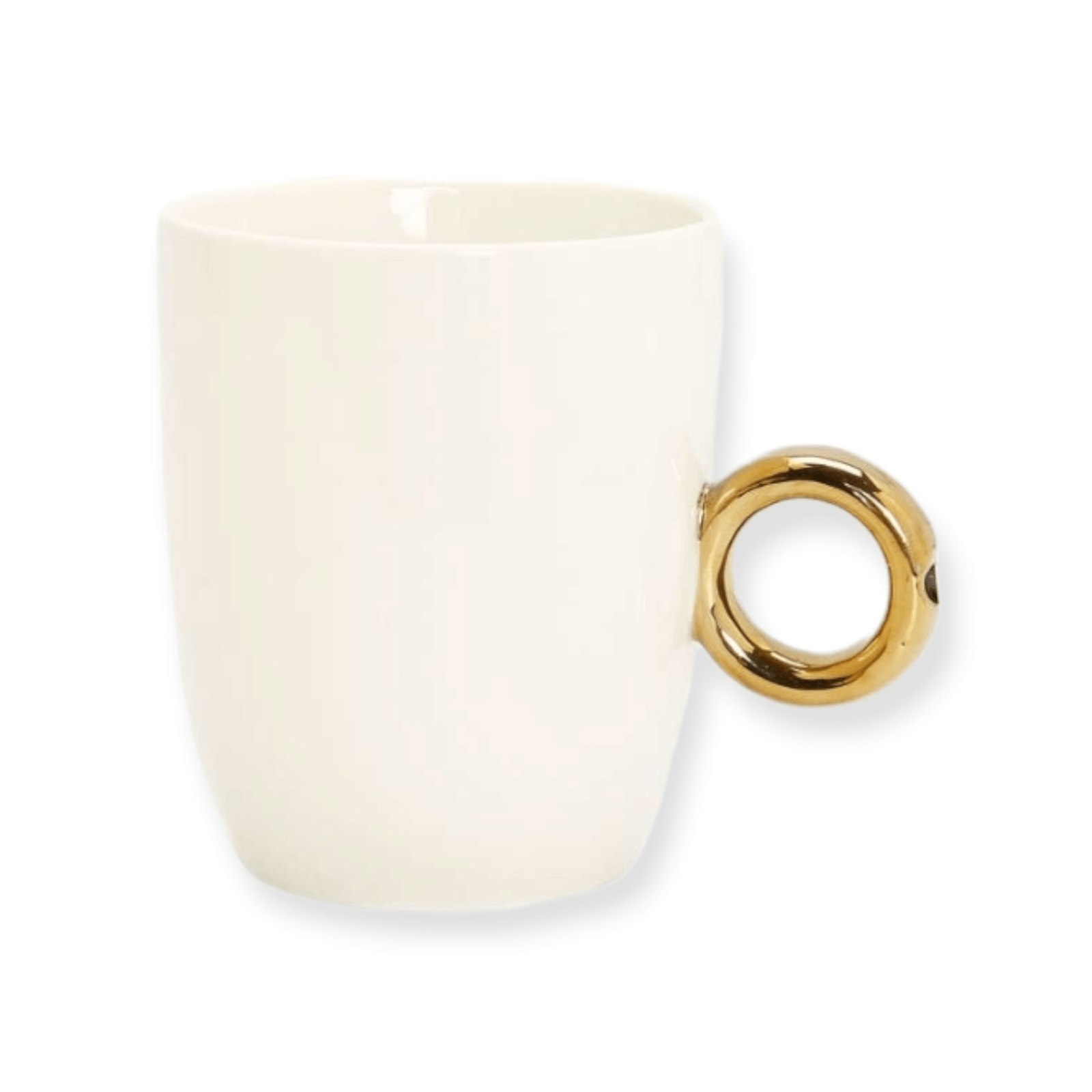 White Mug w/Gold Ring Handle