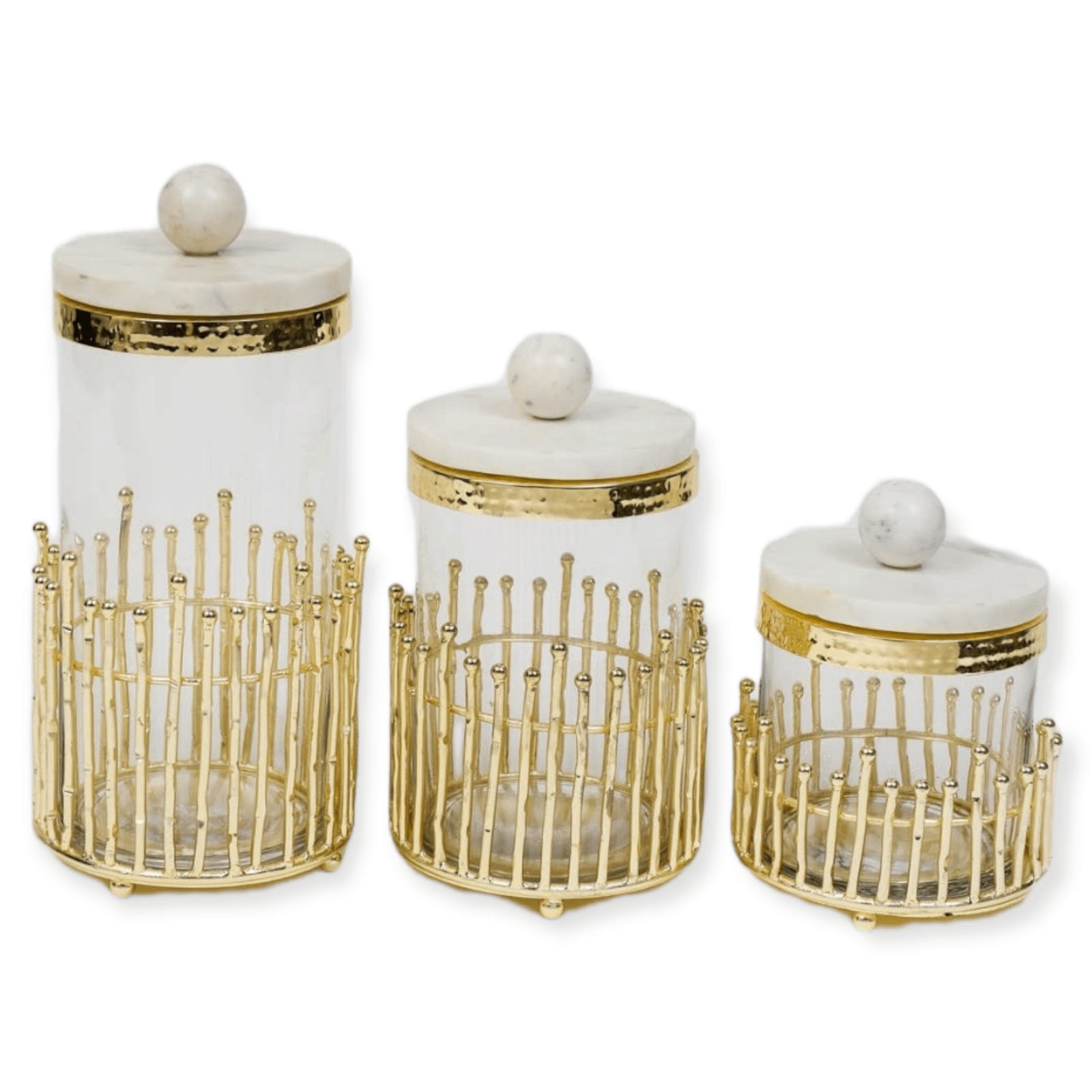 Glass Canister w/Gold Caged Holder - Exquisite Designs Home Décor 