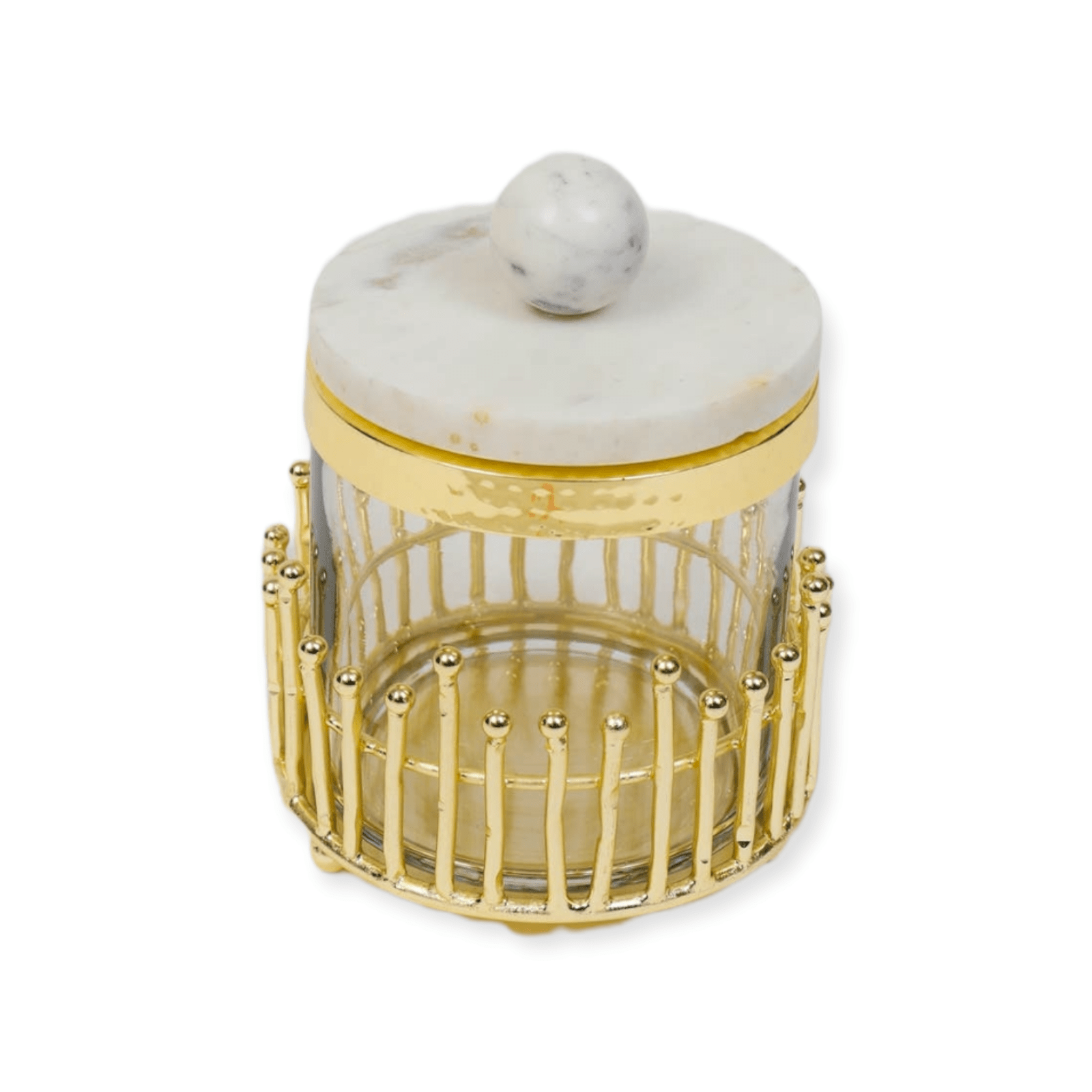 Glass Canister w/Gold Caged Holder - Exquisite Designs Home Décor 