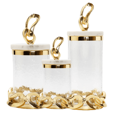 Glass Canister w/Marble Lid & Knot Detail - Exquisite Designs Home Décor 