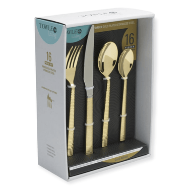 16pc Forged Gold Plated Flatware Set - Exquisite Designs Home Décor 