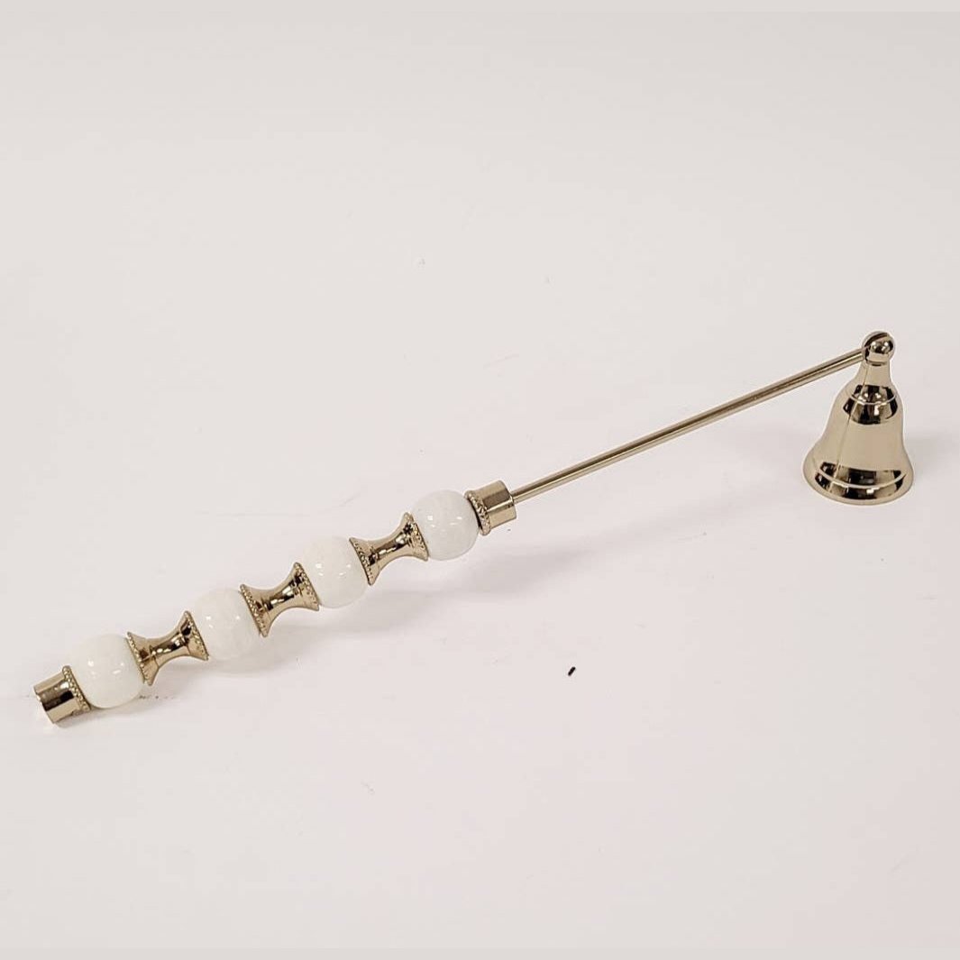 Candle Snuffer W/White and Gold Beaded Handle - Exquisite Designs Home Décor 