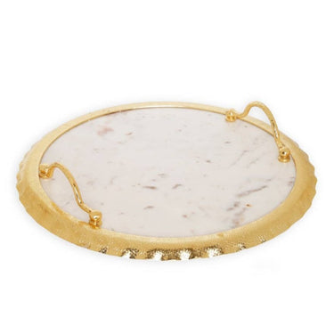 Marble Tray w/Gold Ruffled Edge - Exquisite Designs Home Décor 